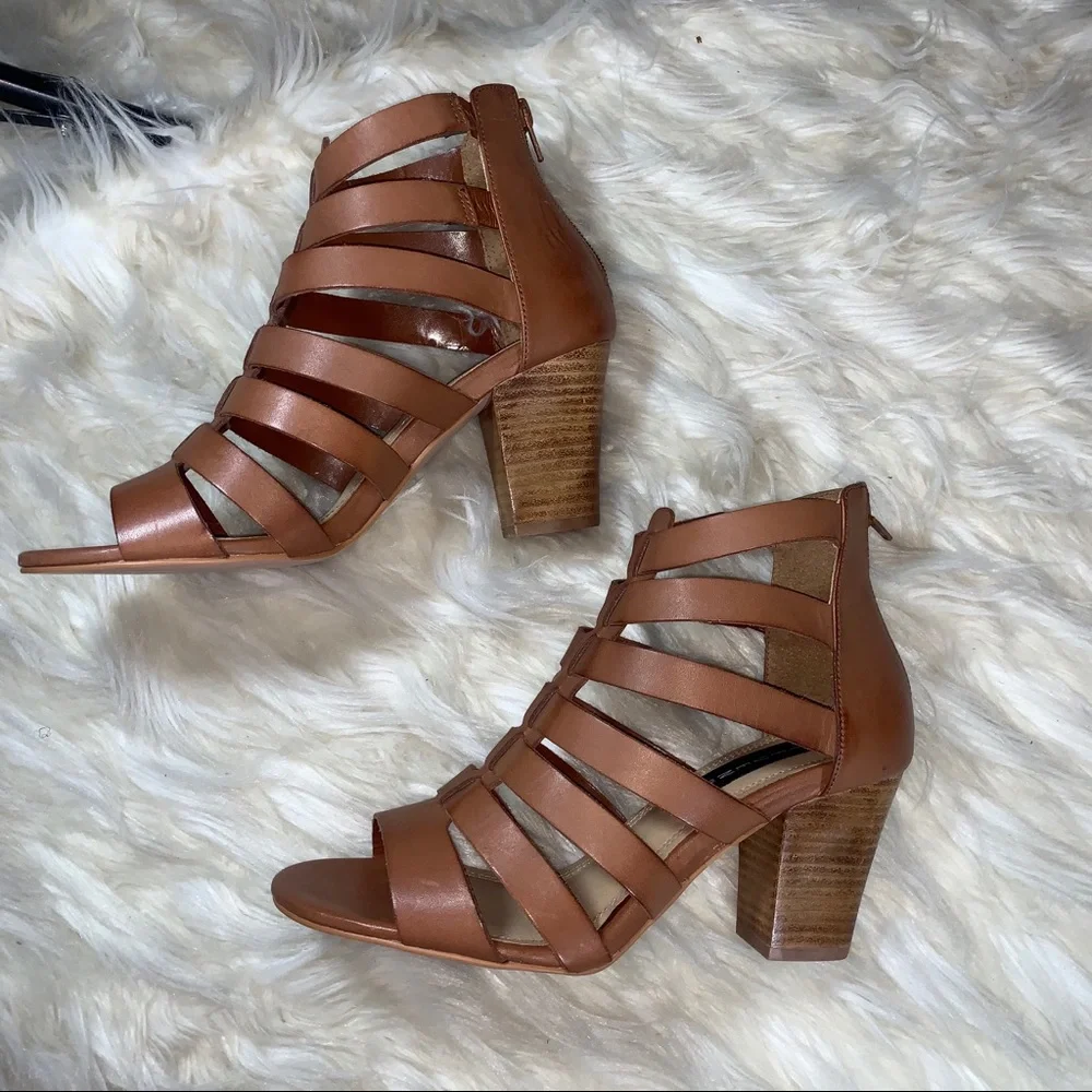 Steven by Steve Madden Brown Leather Caged Heels | Strappy Pumps | 9.5